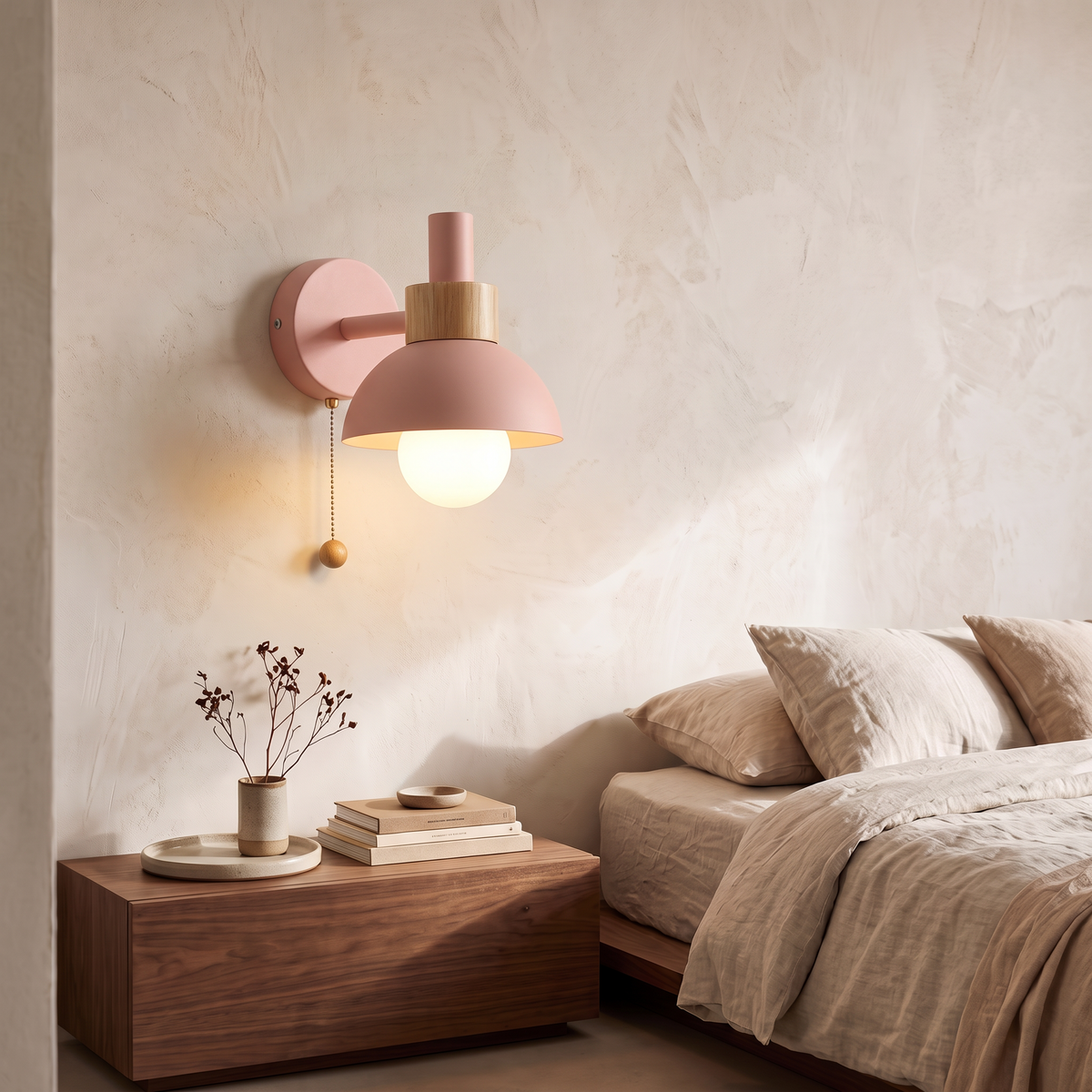 Tilda Pastel Metal & Wood Pull-Switch Wall Lamp