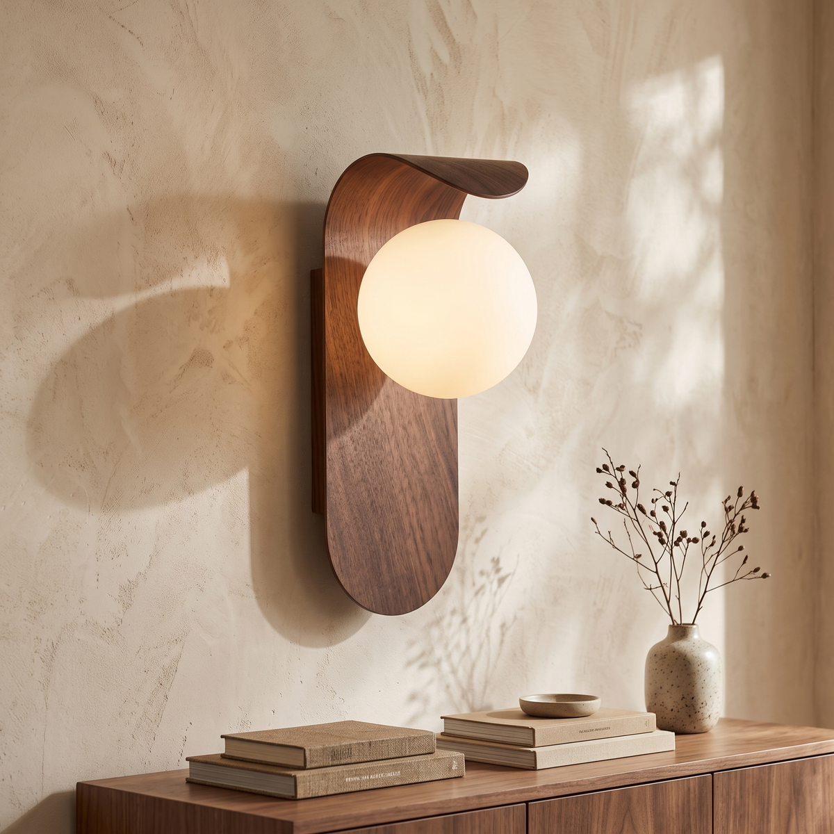 Ivo Curved Wood & Glass Globe Wall Light