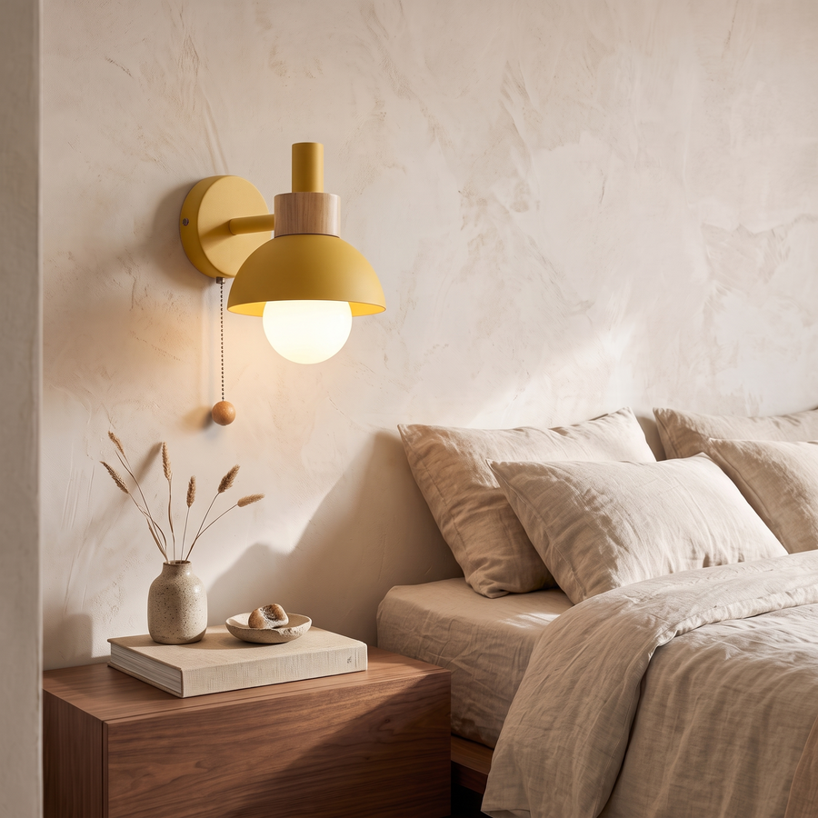 Tilda Pastel Metal & Wood Pull-Switch Wall Lamp