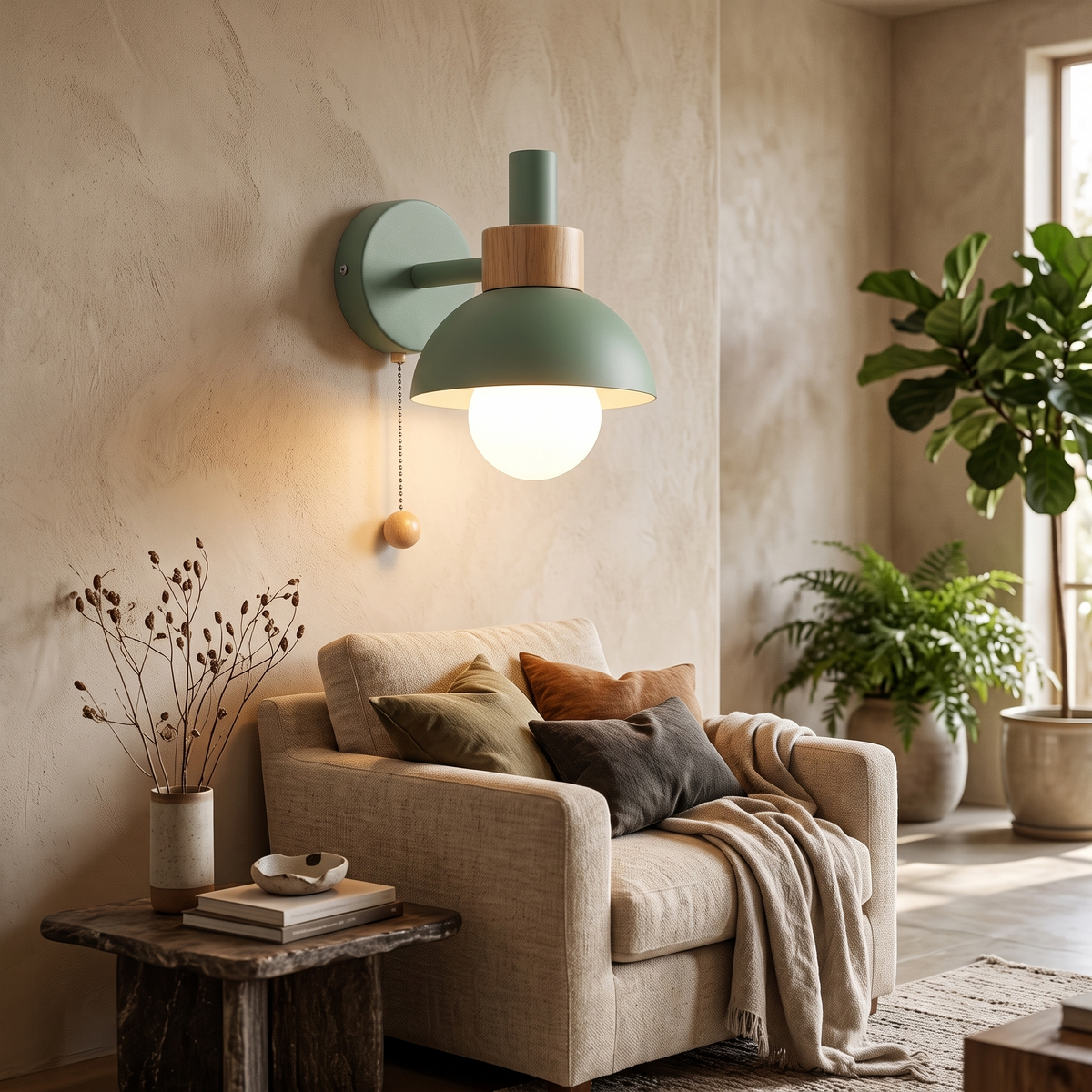 Tilda Pastel Metal & Wood Pull-Switch Wall Lamp