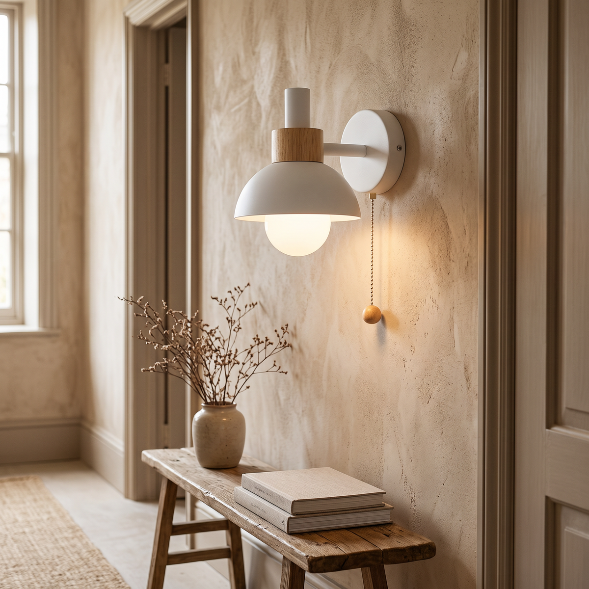 Tilda Pastel Metal & Wood Pull-Switch Wall Lamp