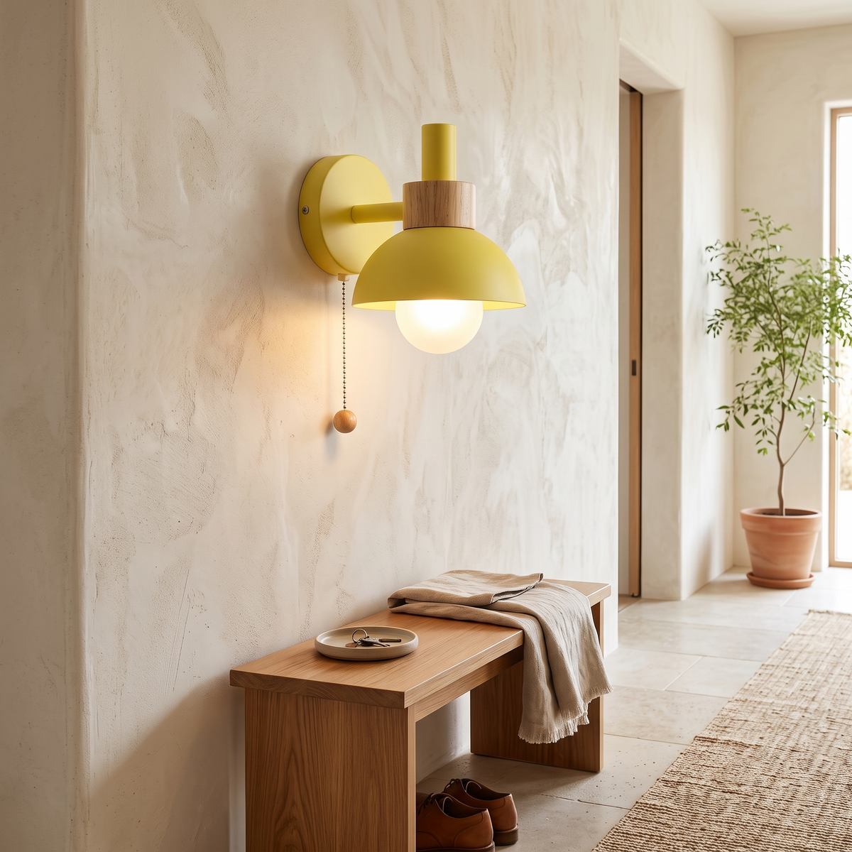 Tilda Pastel Metal & Wood Pull-Switch Wall Lamp