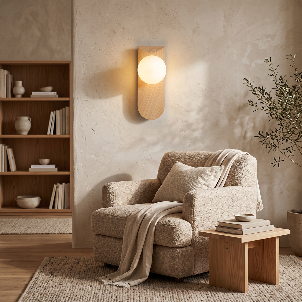 Ivo Curved Wood & Glass Globe Wall Light