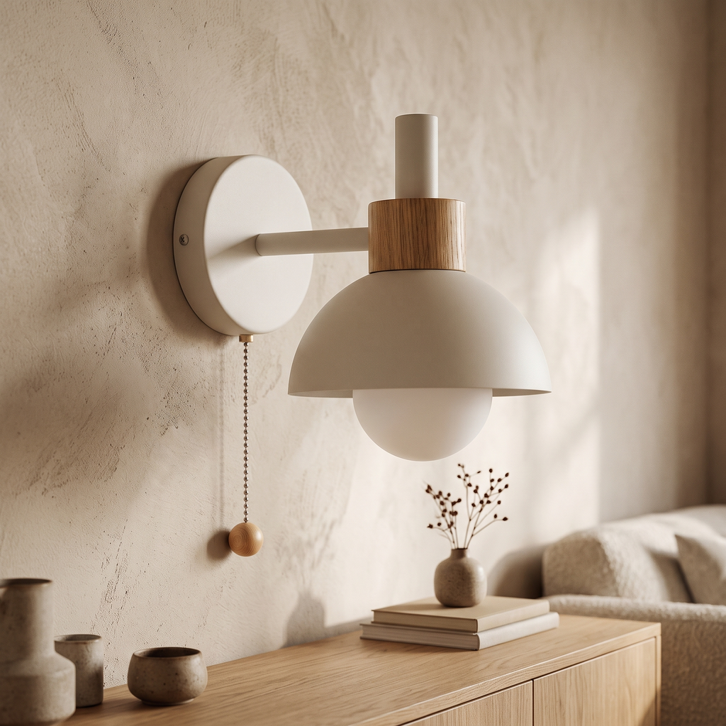 Tilda Pastel Metal & Wood Pull-Switch Wall Lamp