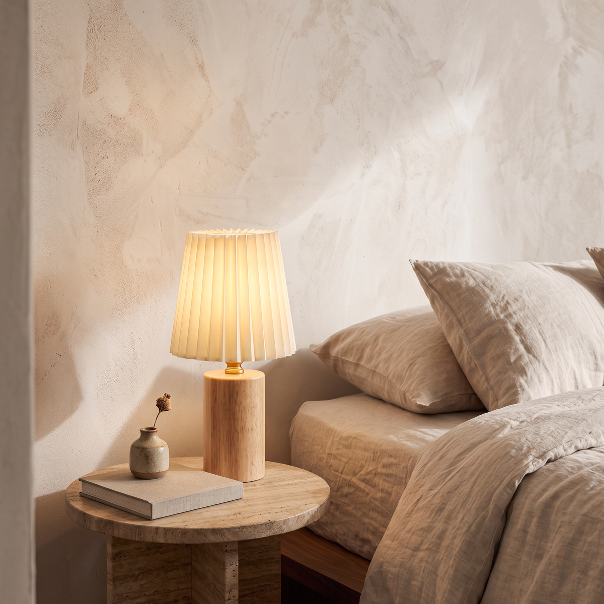 Elin Pleated Shade Wooden Table Lamp