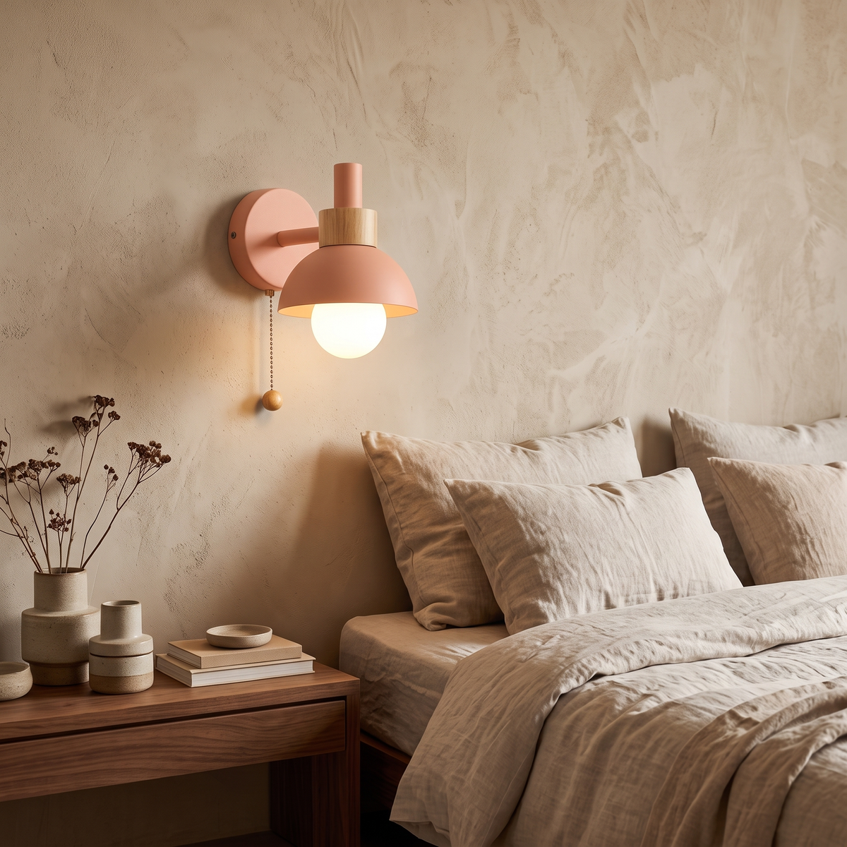 Tilda Pastel Metal & Wood Pull-Switch Wall Lamp