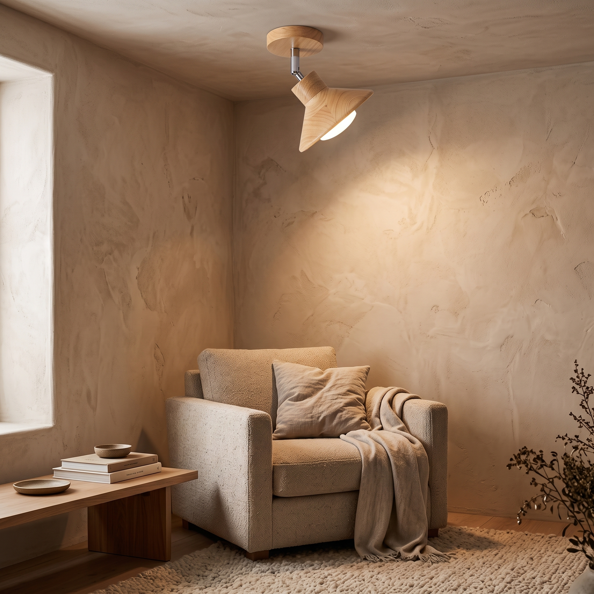 Bo Rotating Timber Cone Ceiling Light