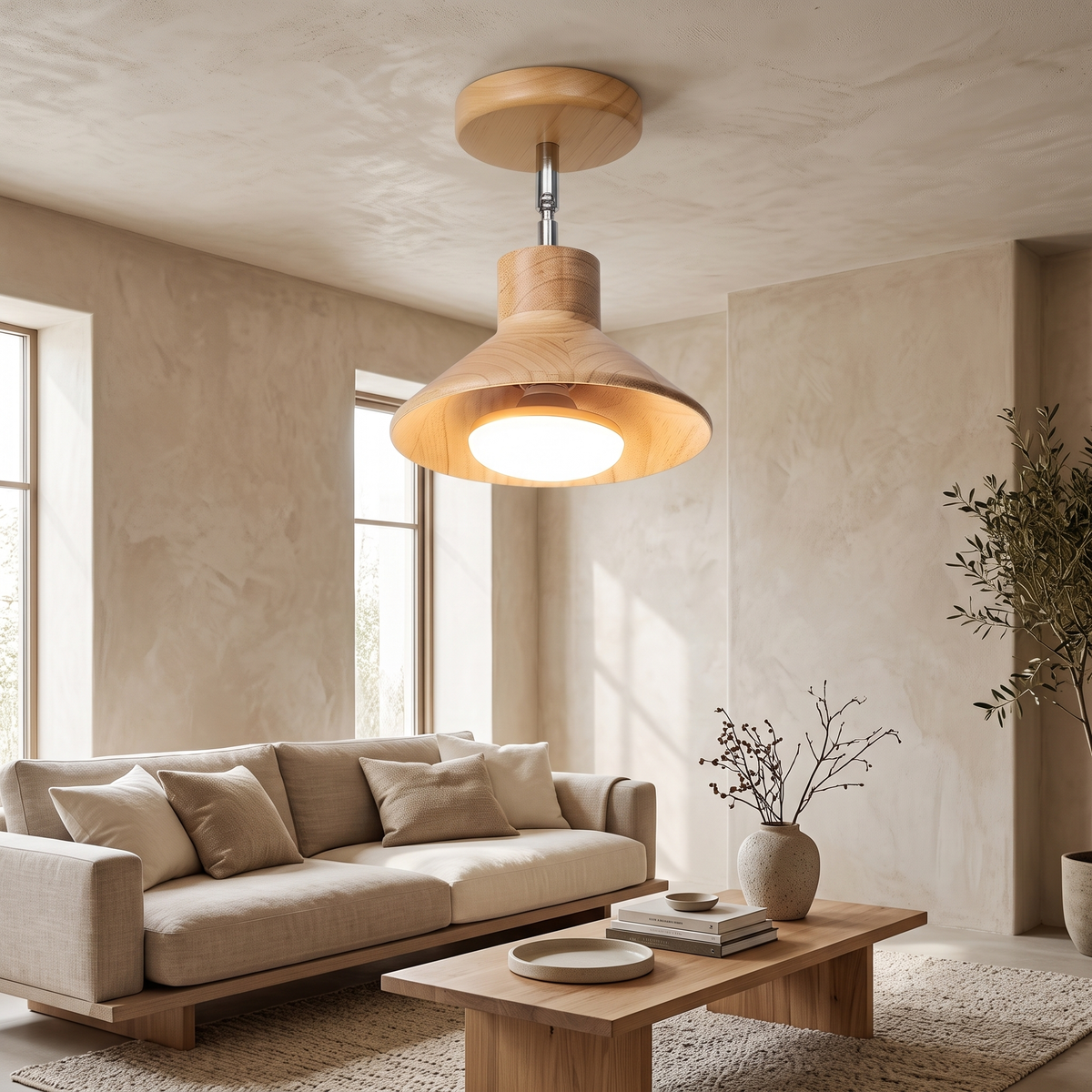 Bo Rotating Timber Cone Ceiling Light
