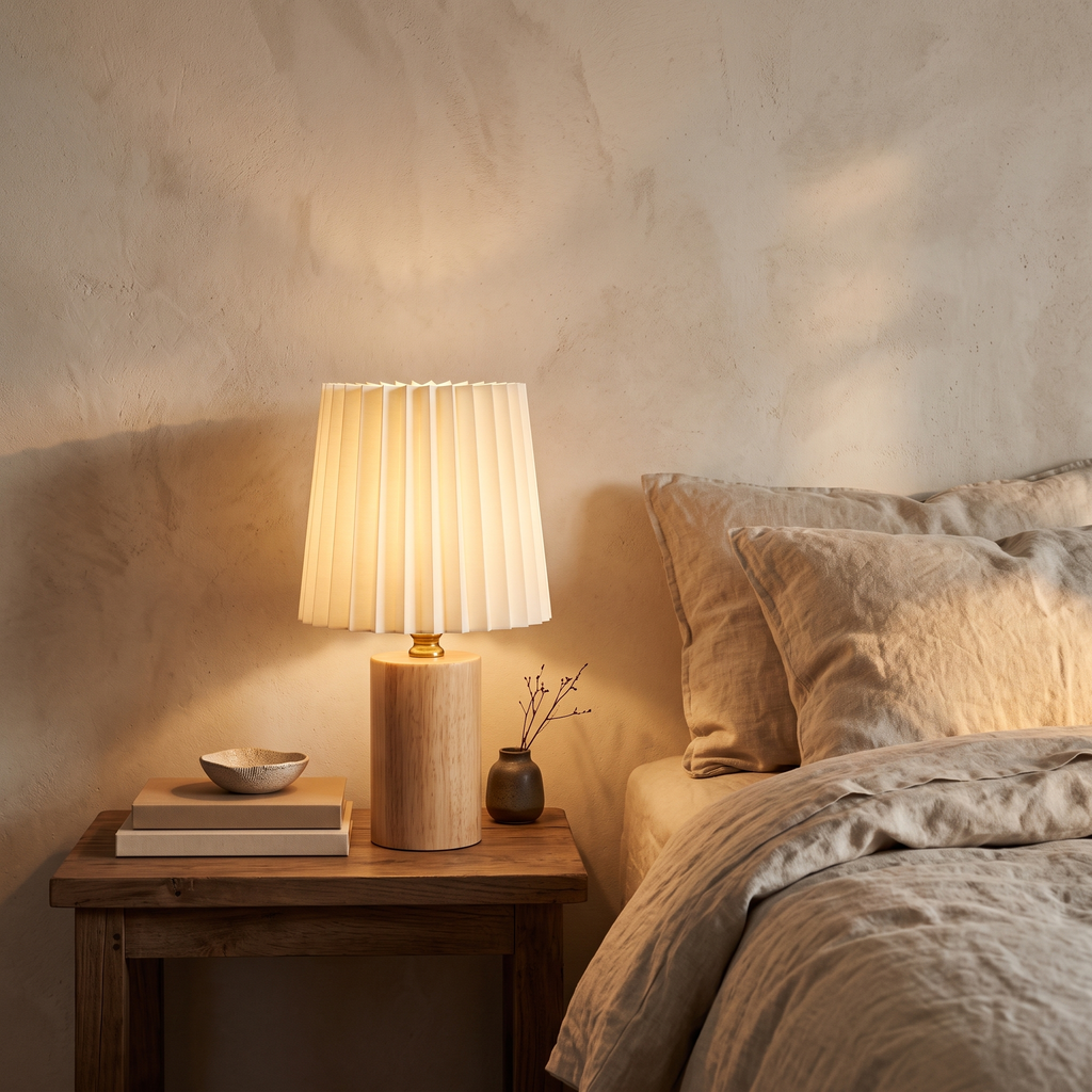 Elin Pleated Shade Wooden Table Lamp