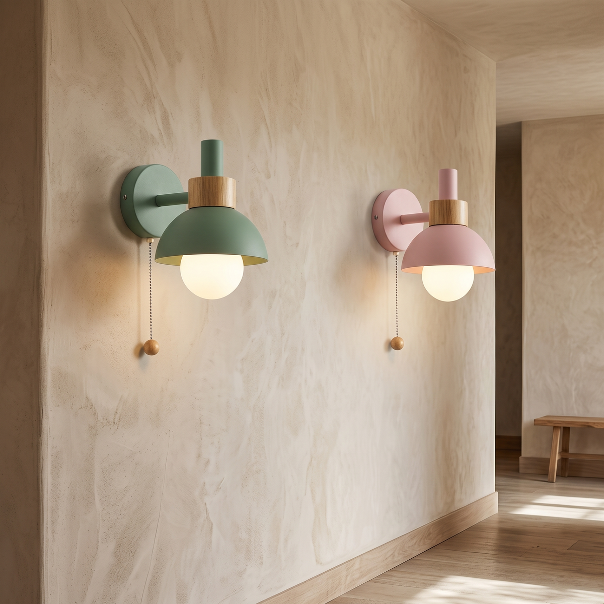 Tilda Pastel Metal & Wood Pull-Switch Wall Lamp