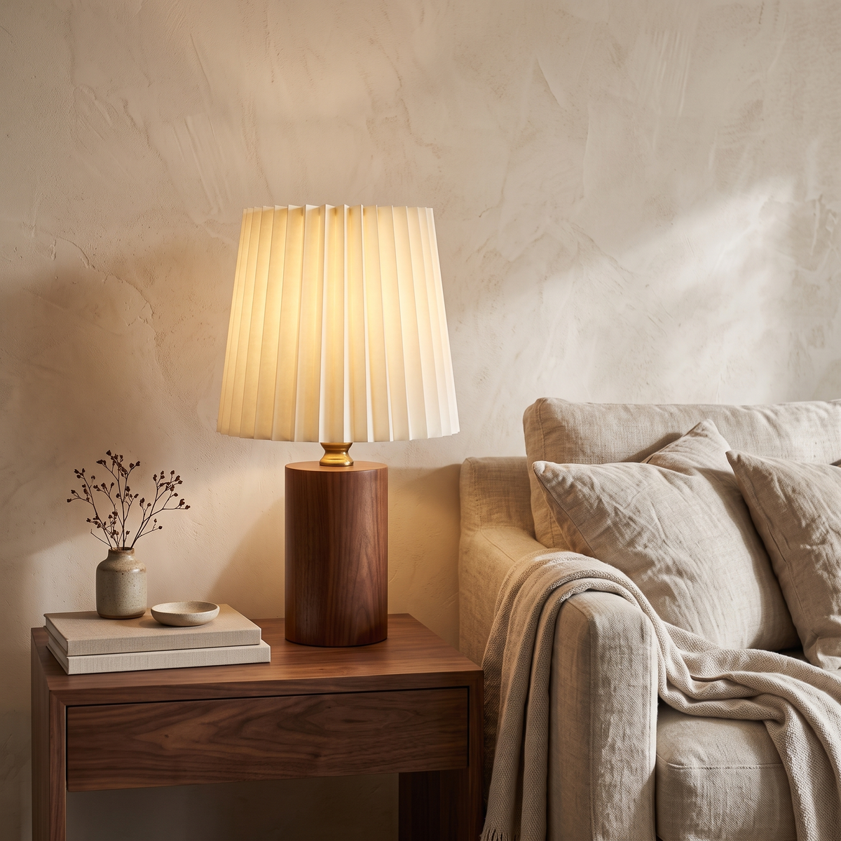 Elin Pleated Shade Wooden Table Lamp