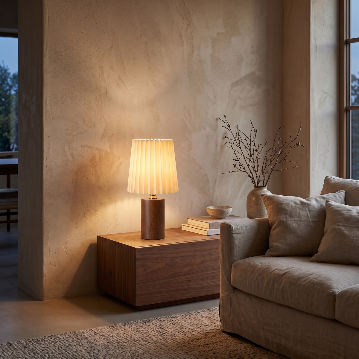 Elin Pleated Shade Wooden Table Lamp