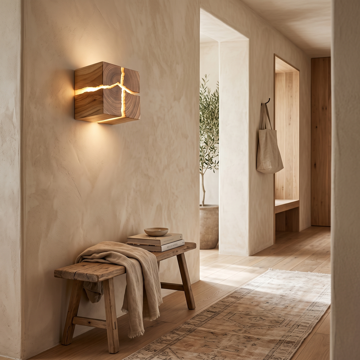 Rowan Carved Wood & Resin LED Wall Light