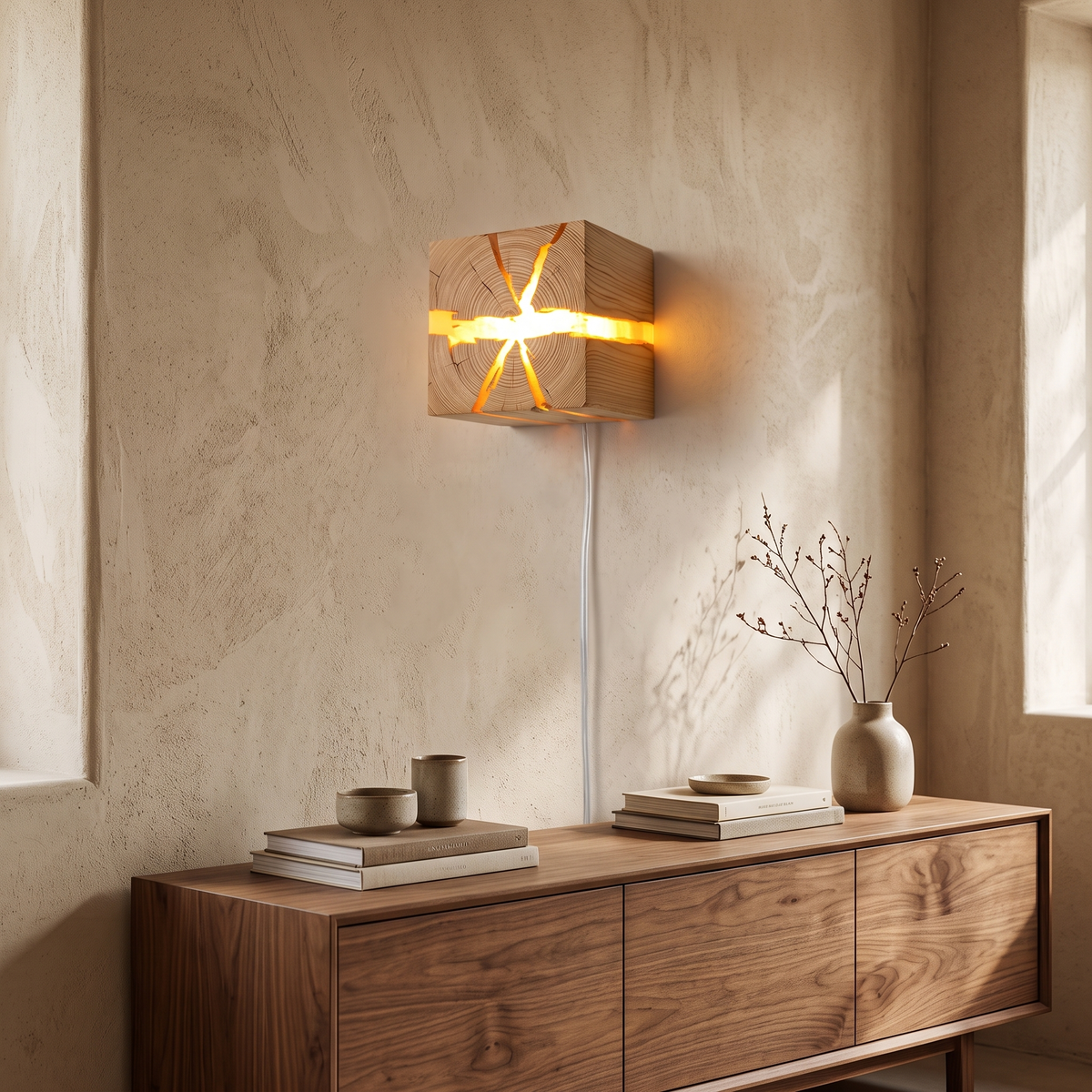 Rowan Carved Wood & Resin LED Wall Light