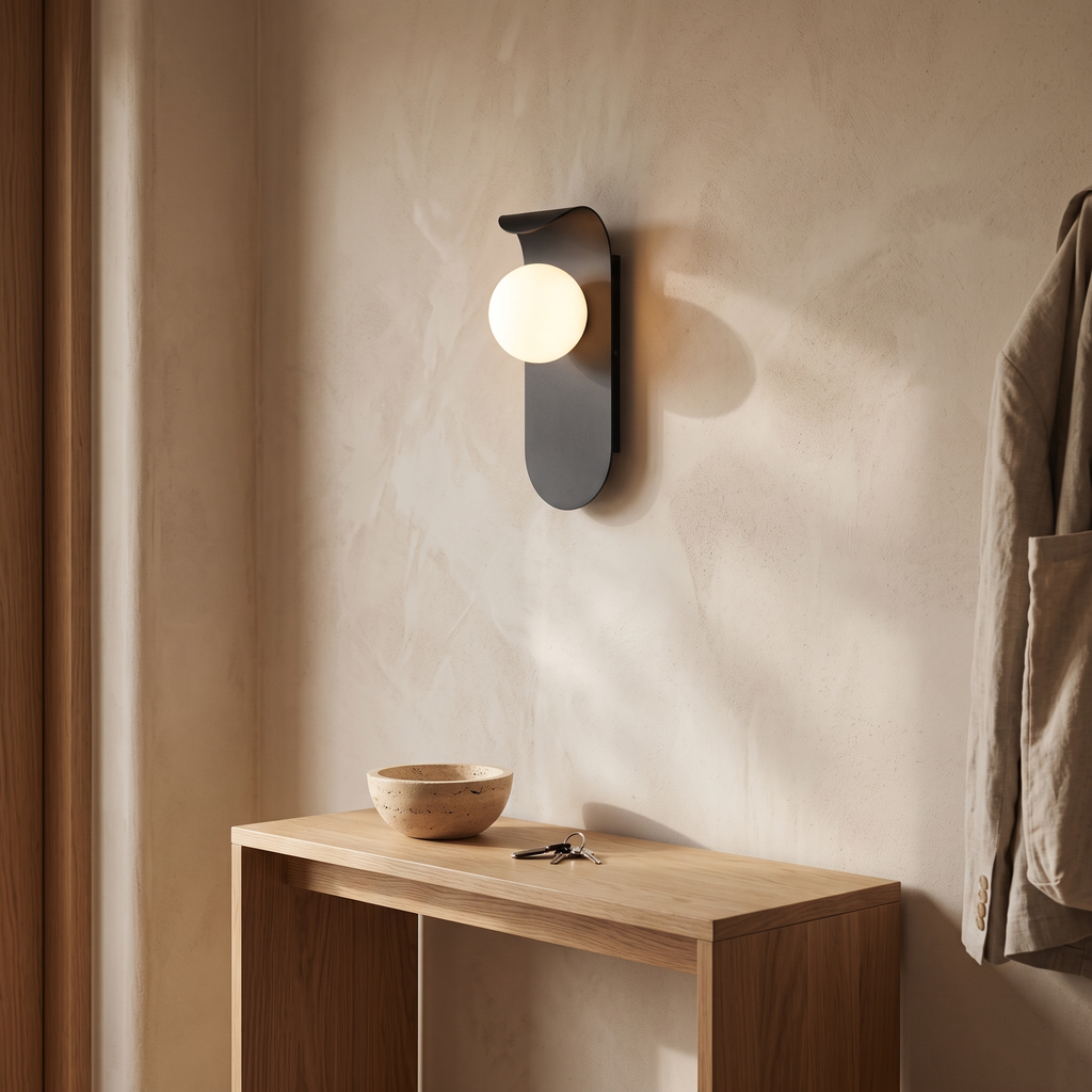 Lina Curved Iron & Frosted Glass Wall Light