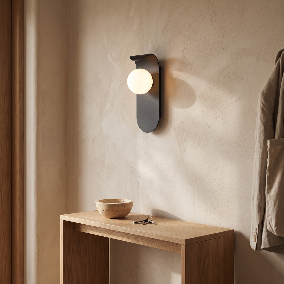 Lina Curved Iron & Frosted Glass Wall Light
