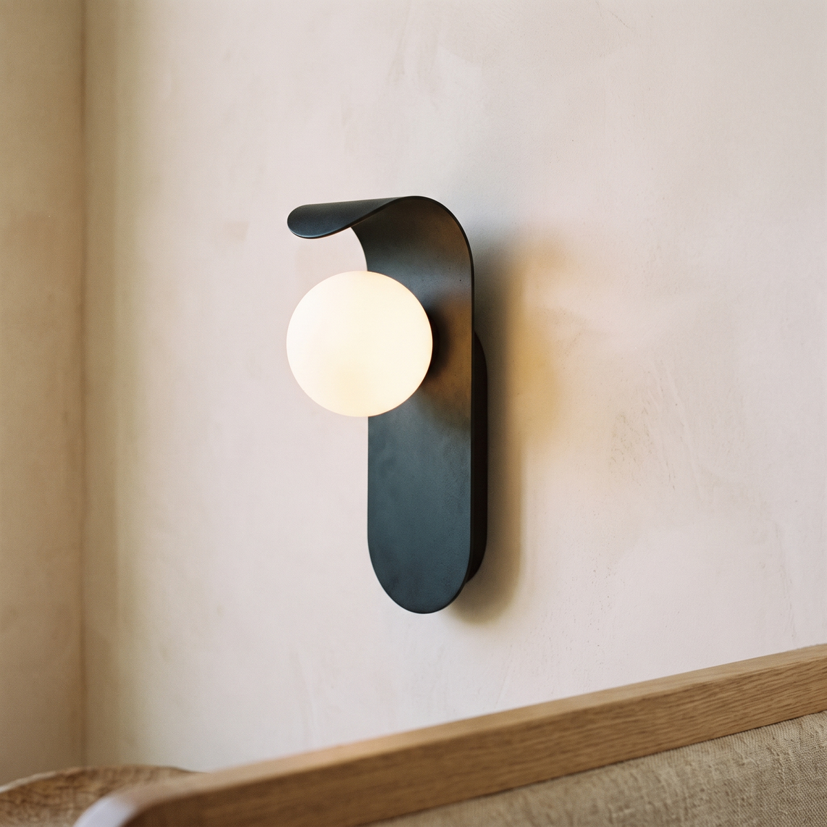 Lina Curved Iron & Frosted Glass Wall Light