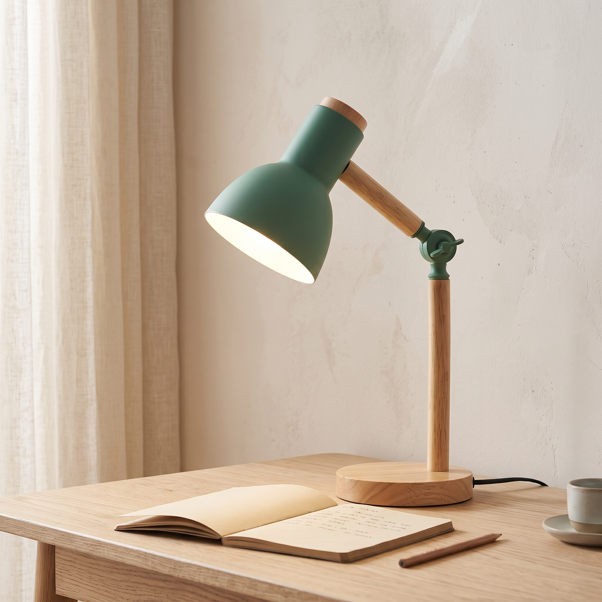 Adjustable Rubberwood Desk Lamp