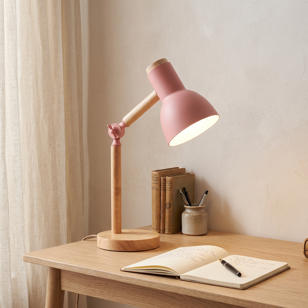 Adjustable Rubberwood Desk Lamp