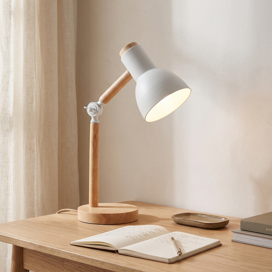 Adjustable Rubberwood Desk Lamp