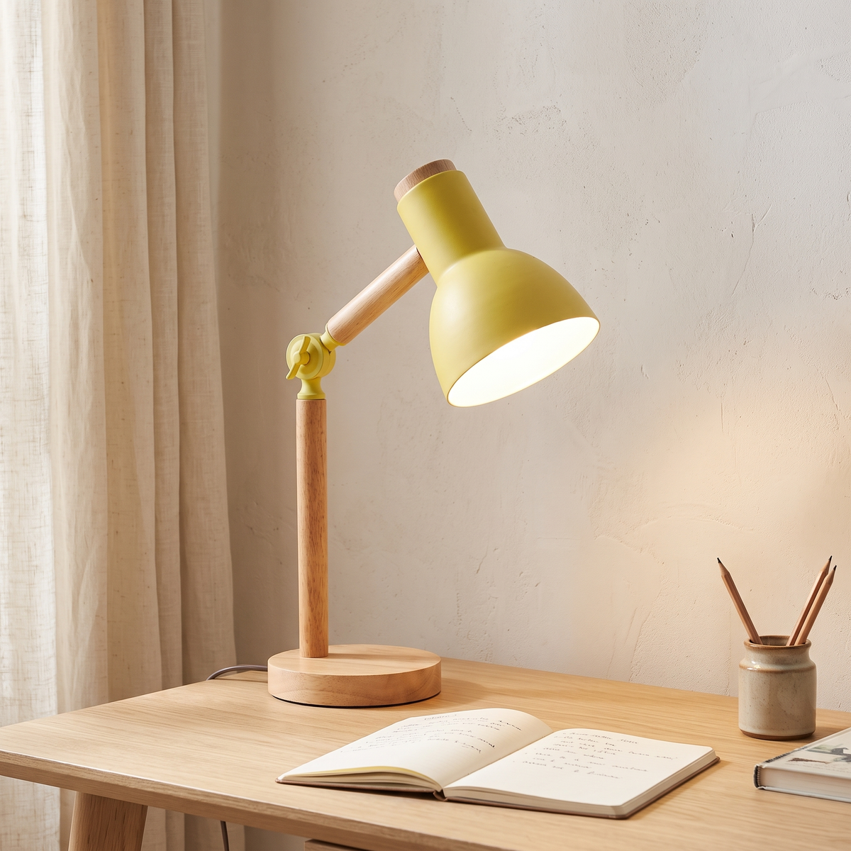 Adjustable Rubberwood Desk Lamp
