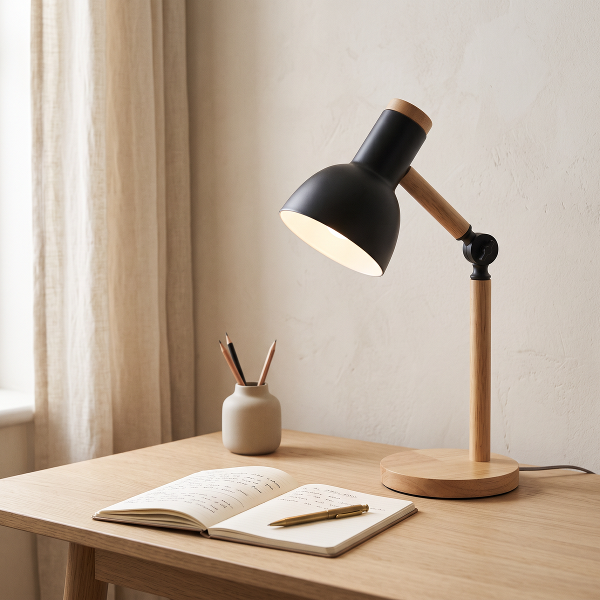 Adjustable Rubberwood Desk Lamp
