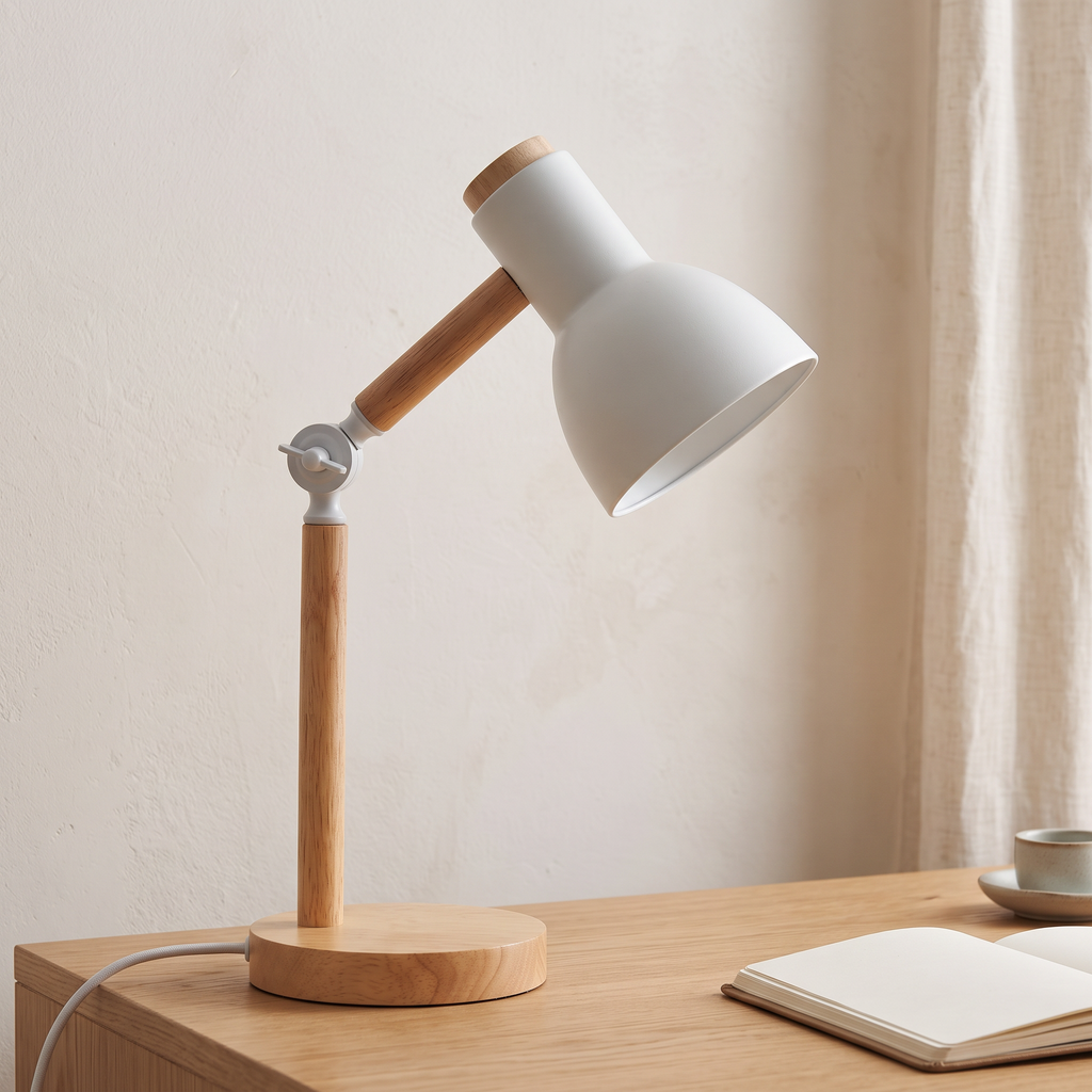 Adjustable Rubberwood Desk Lamp