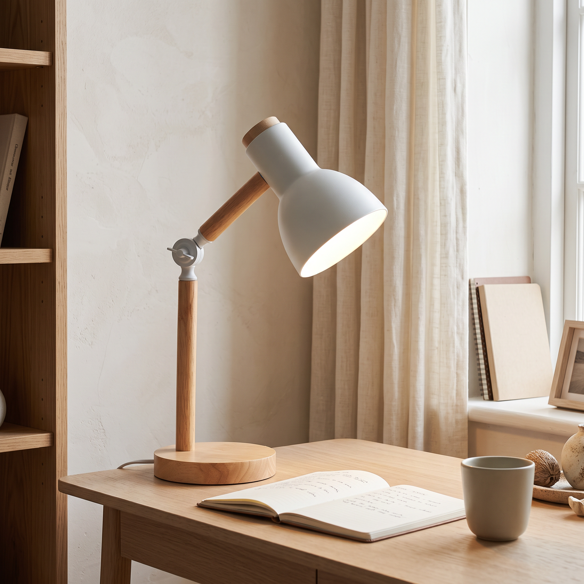 Adjustable Rubberwood Desk Lamp