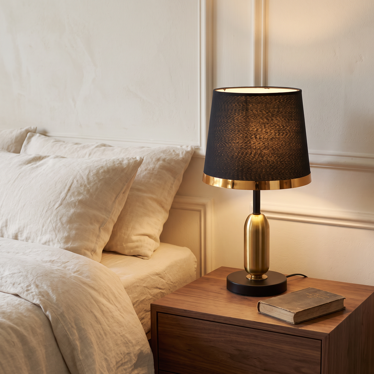 Black & Gold Fabric Shade Table Lamp