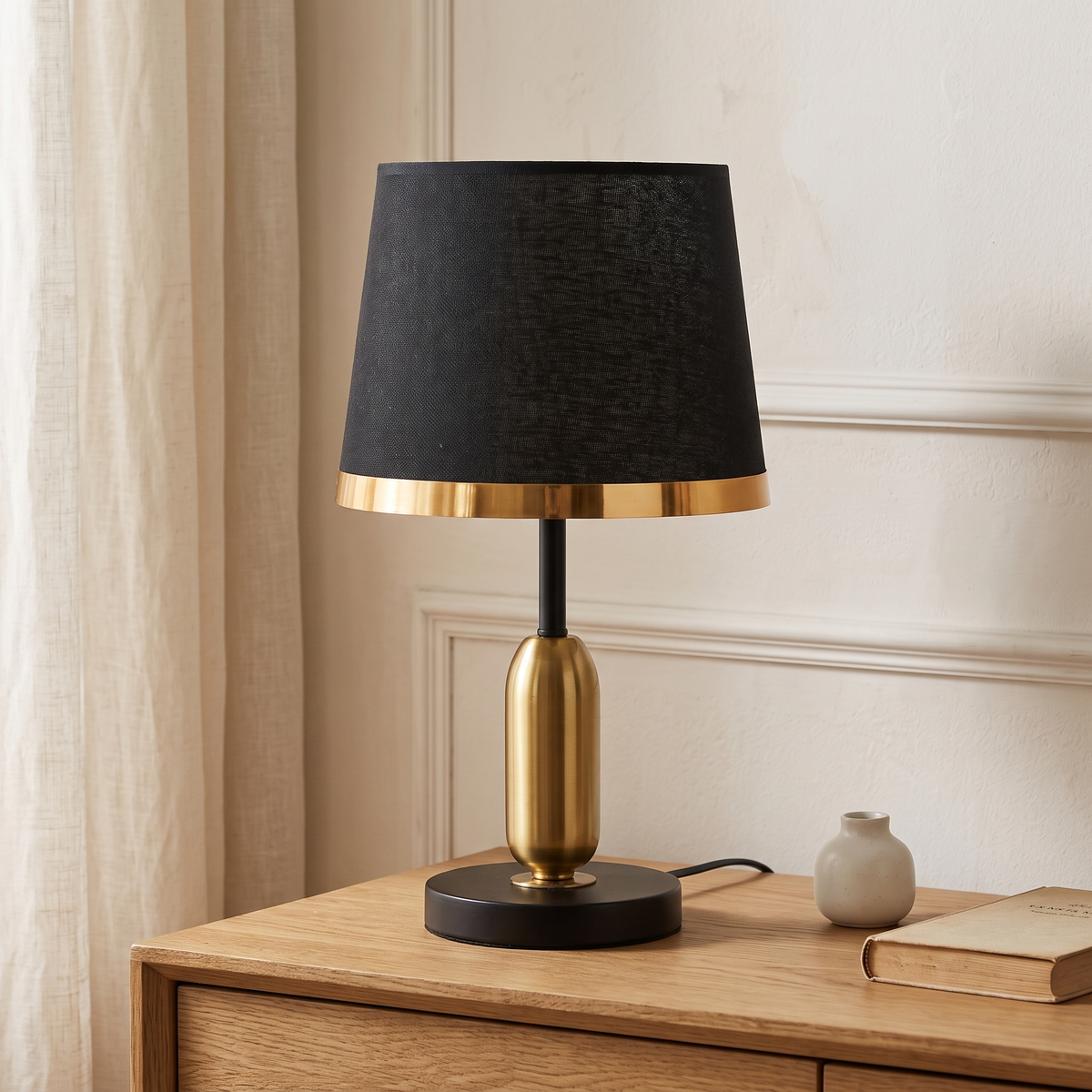 Black & Gold Fabric Shade Table Lamp