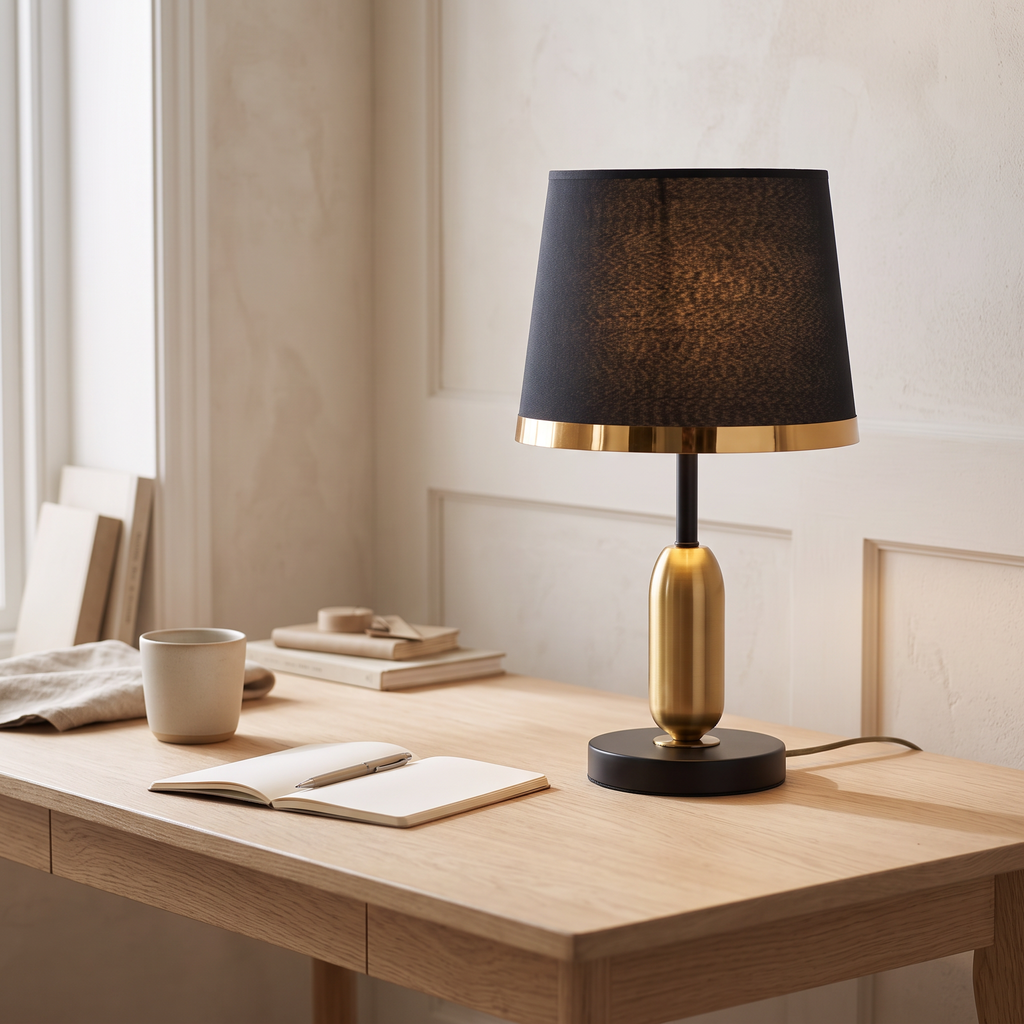 Black & Gold Fabric Shade Table Lamp