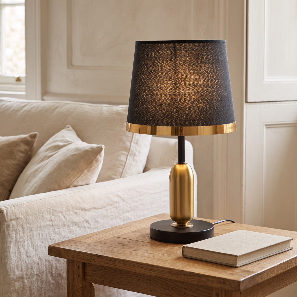 Black & Gold Fabric Shade Table Lamp