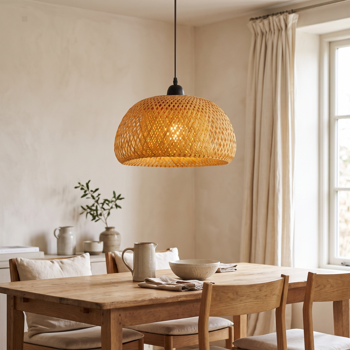Woven Bamboo & Rattan Pendant Light