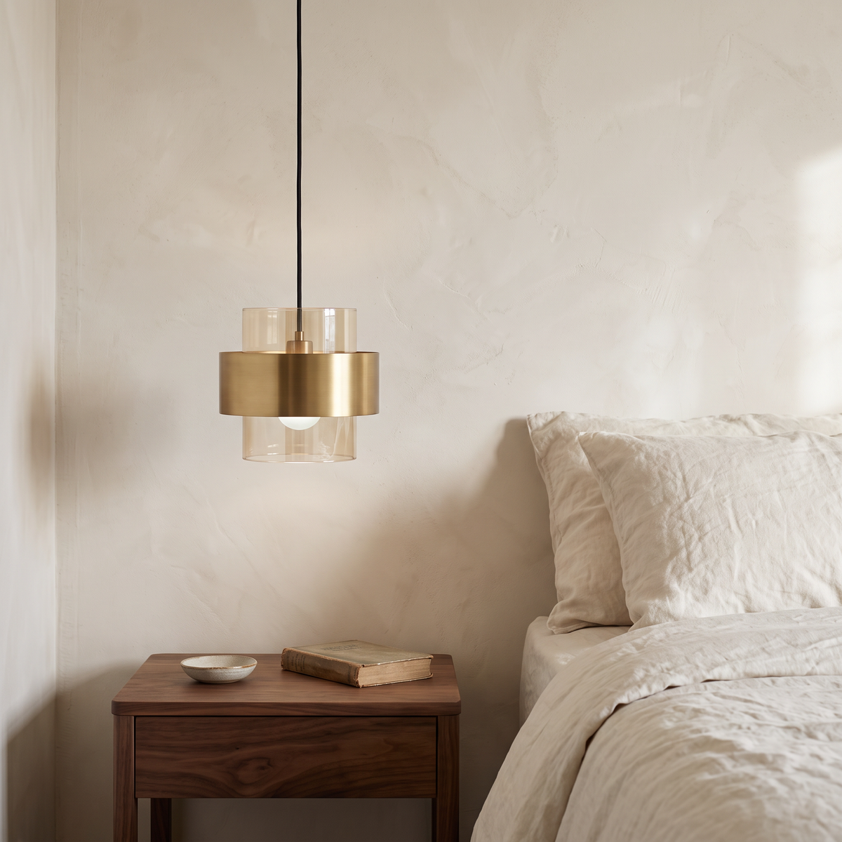 Glass & Brass Band Cylinder Pendant Light