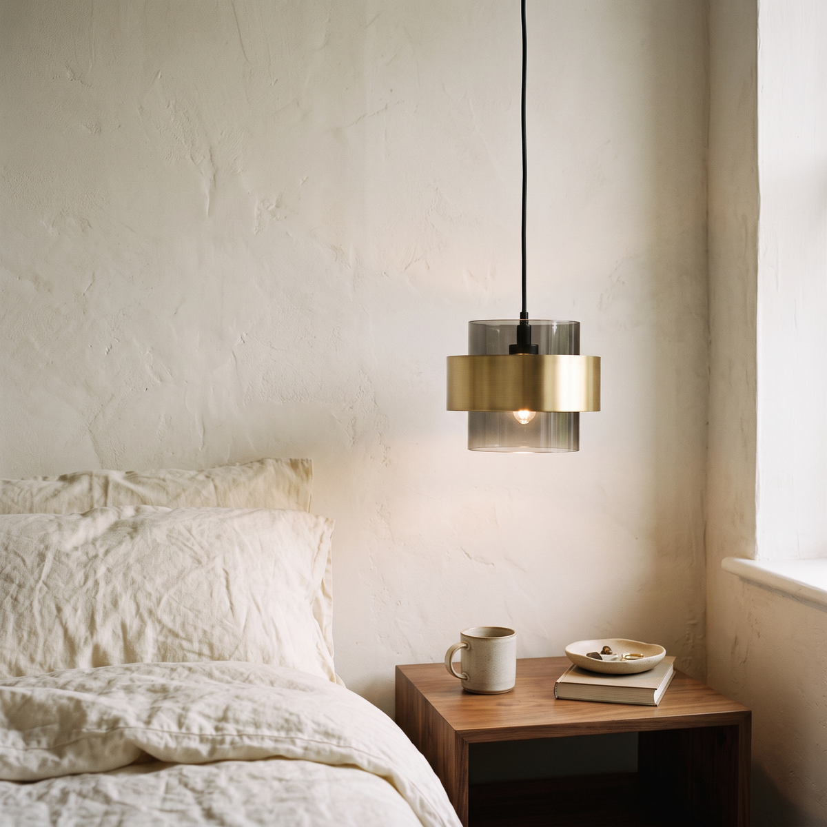 Glass & Brass Band Cylinder Pendant Light