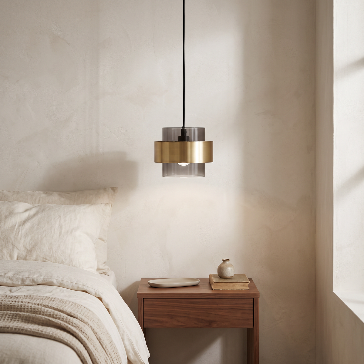 Glass & Brass Band Cylinder Pendant Light