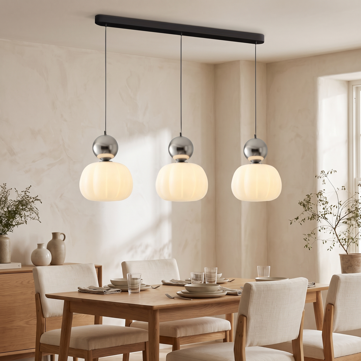 Pumpkin Glass Pendant Light | Single or Triple