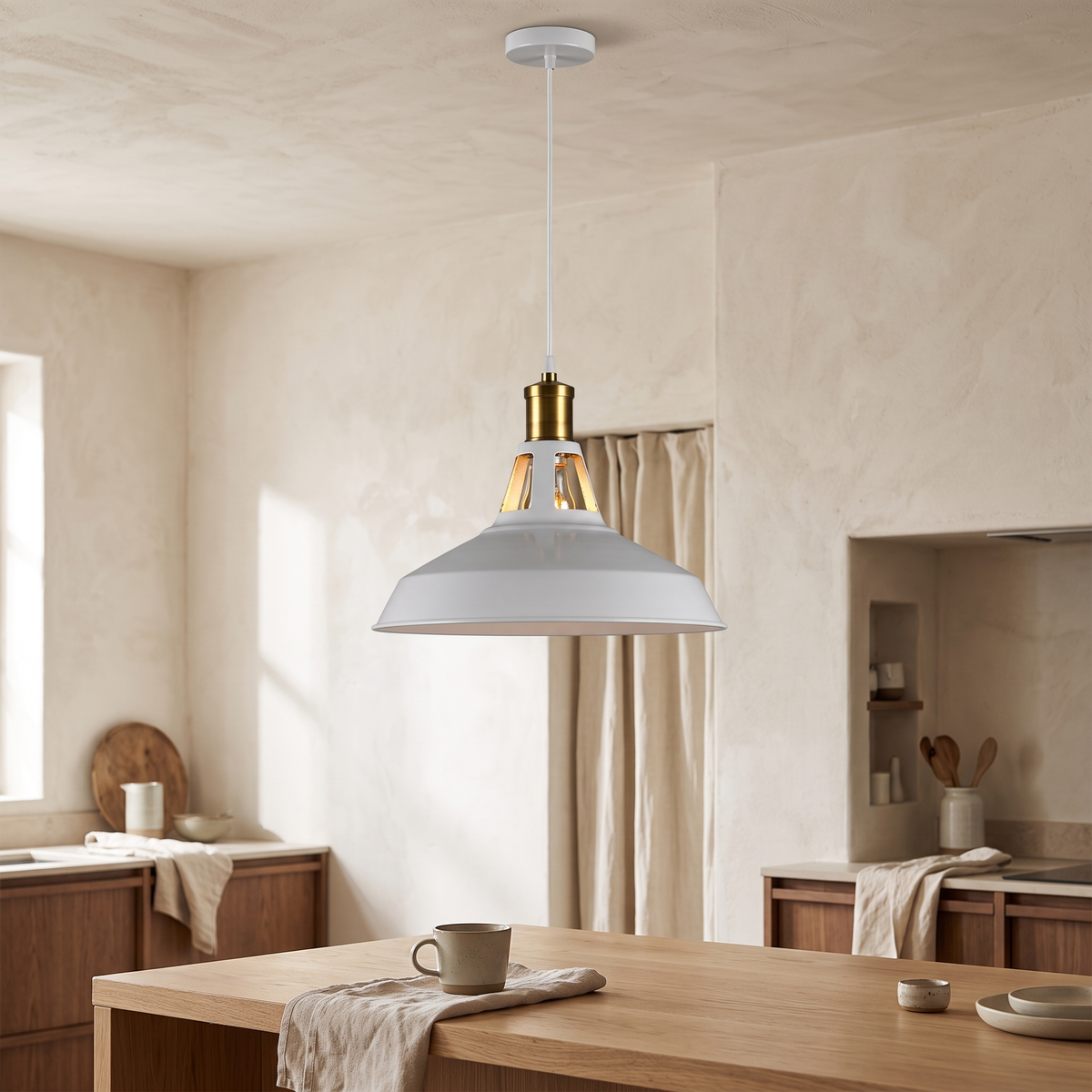 Industrial Metal Pendant with Brass Detail