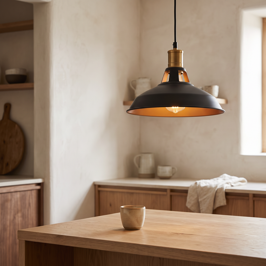 Industrial Metal Pendant with Brass Detail