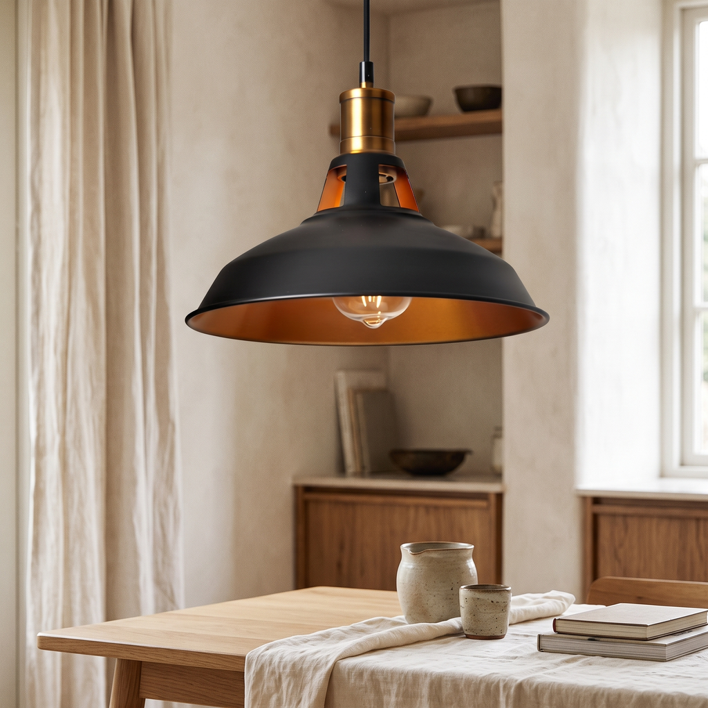 Industrial Metal Pendant with Brass Detail