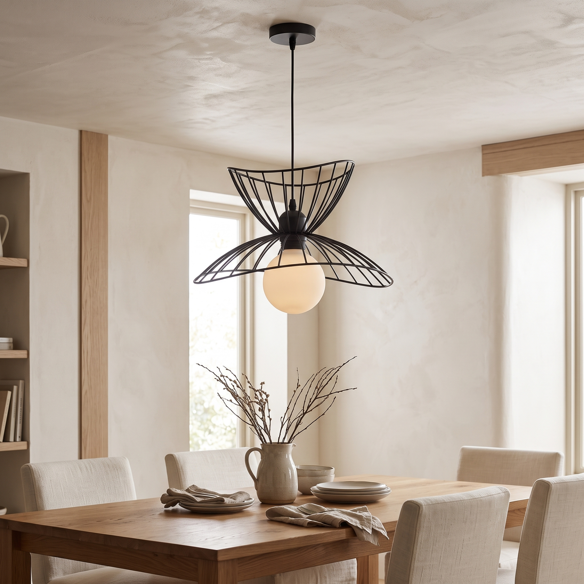 Black Open Wire Petal Pendant Light