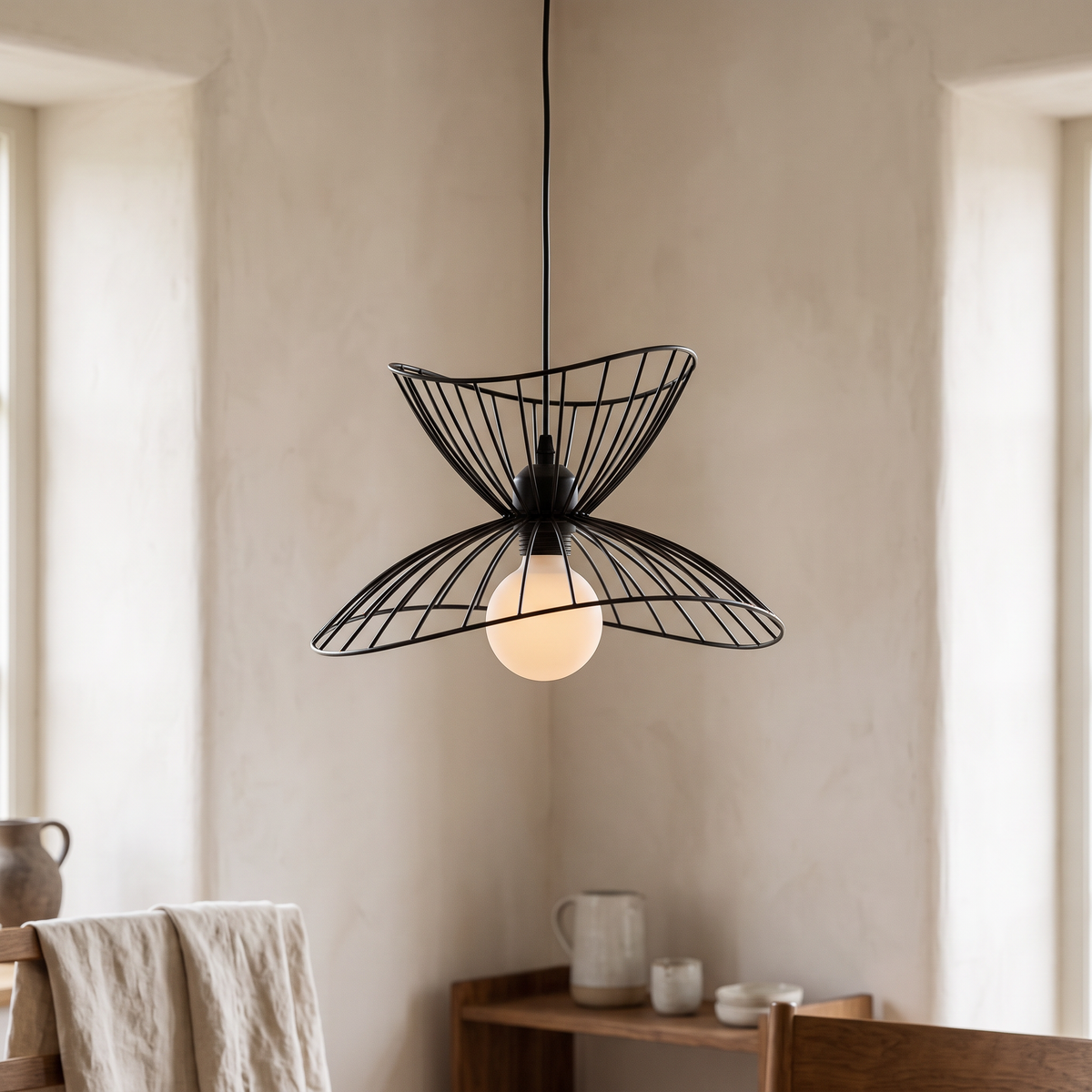 Black Open Wire Petal Pendant Light