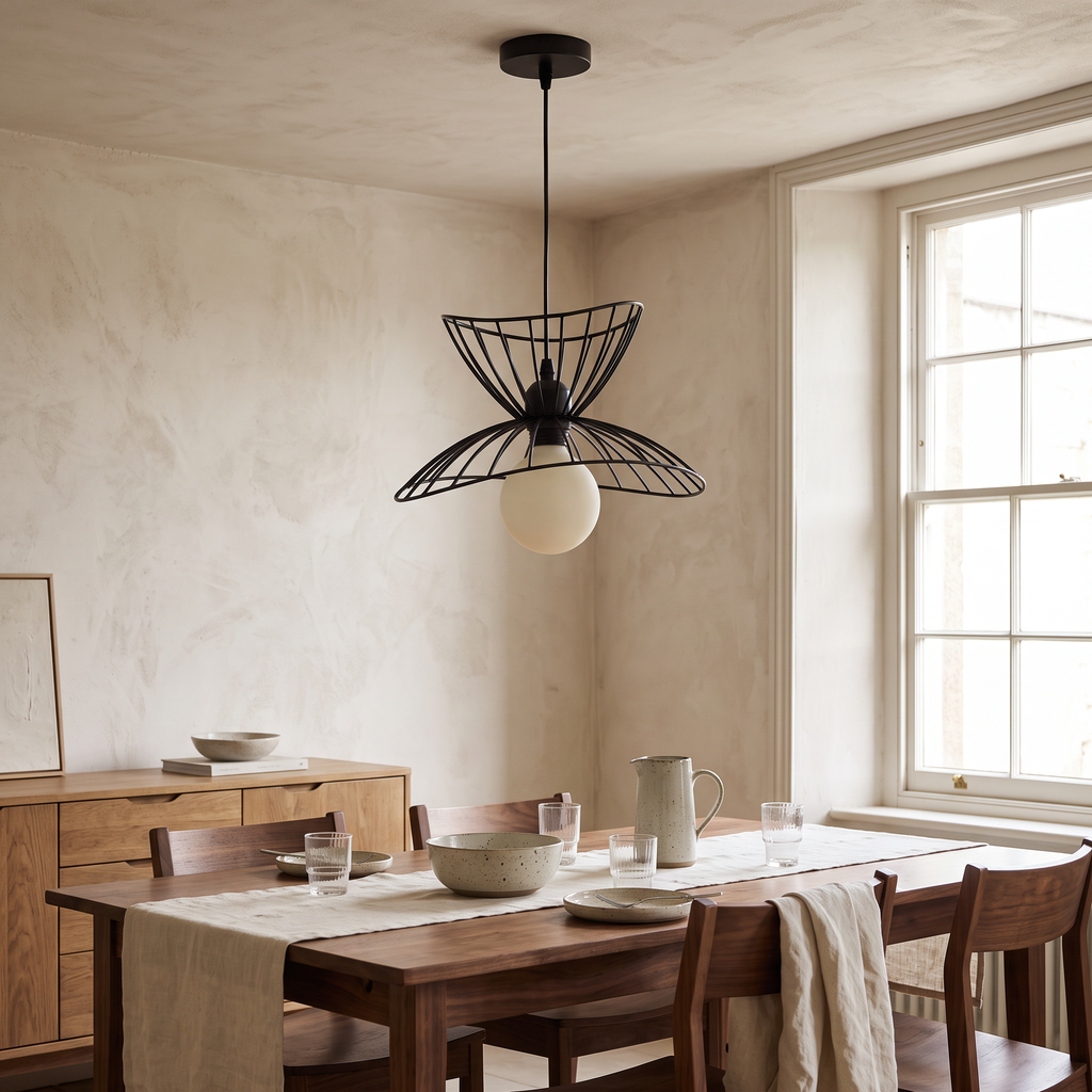 Black Open Wire Petal Pendant Light
