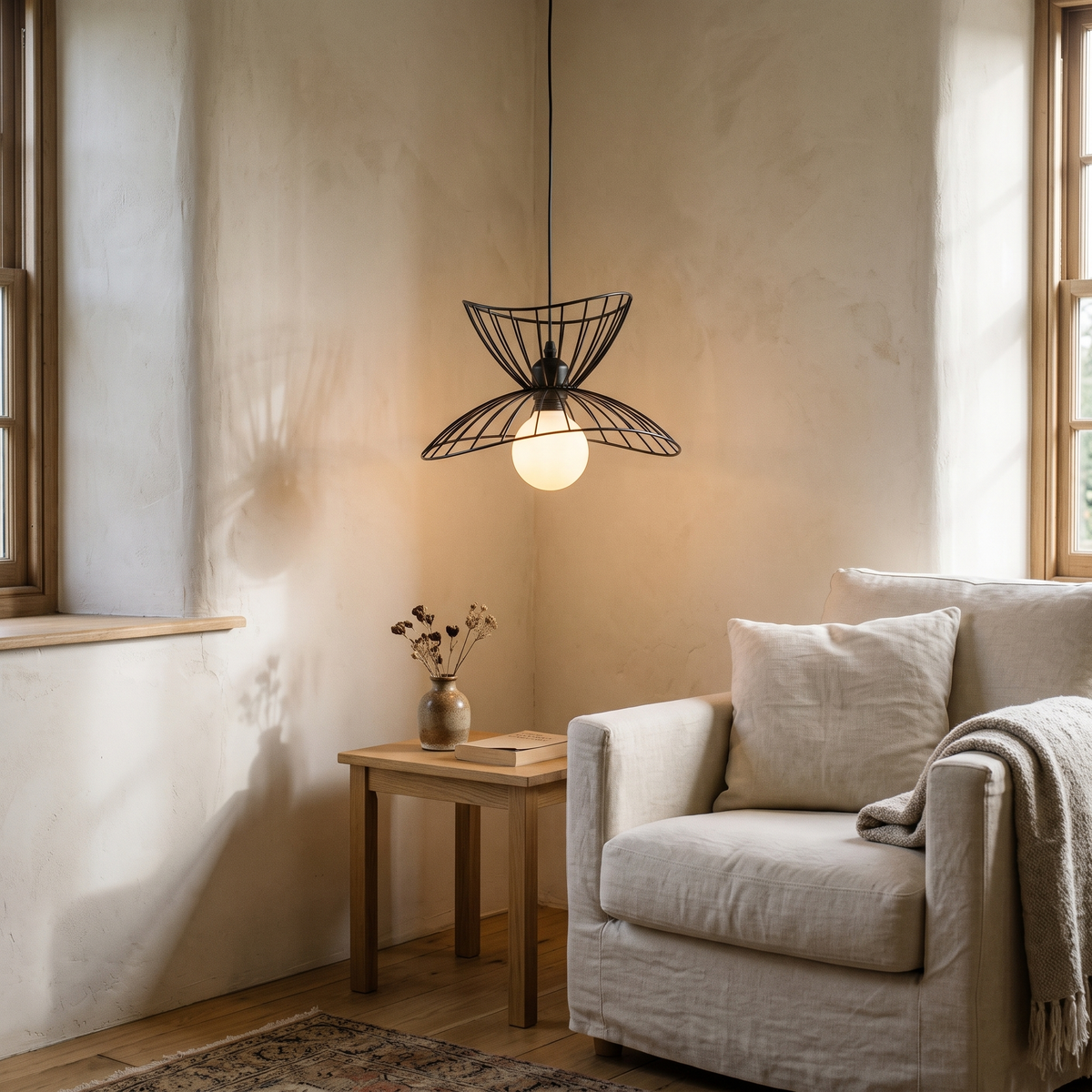 Black Open Wire Petal Pendant Light