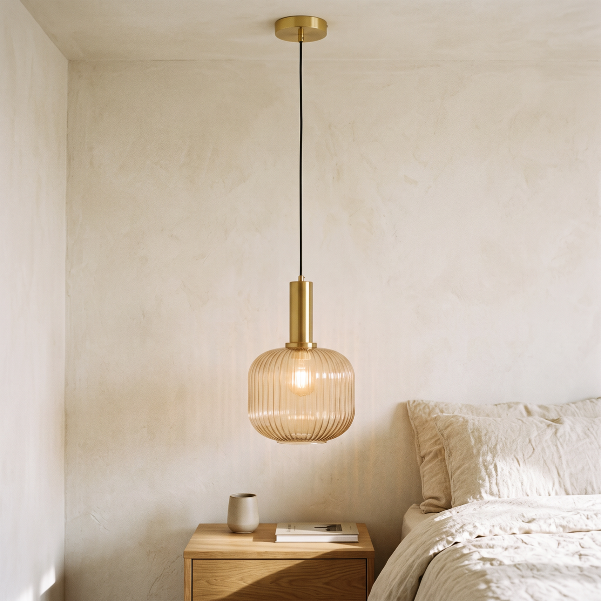 Ribbed Glass & Brass Finish Pendant Light