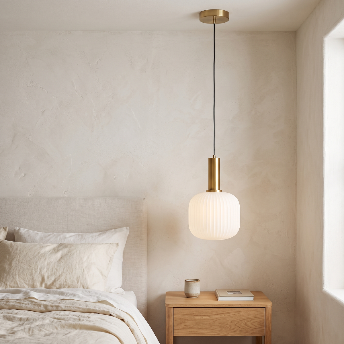 Ribbed Glass & Brass Finish Pendant Light