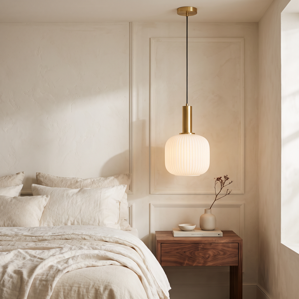 Ribbed Glass & Brass Finish Pendant Light