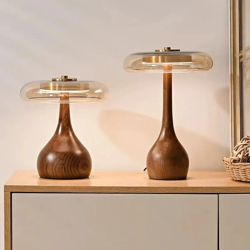 Andi Glass, Brass & Walnut LED Table Lamp