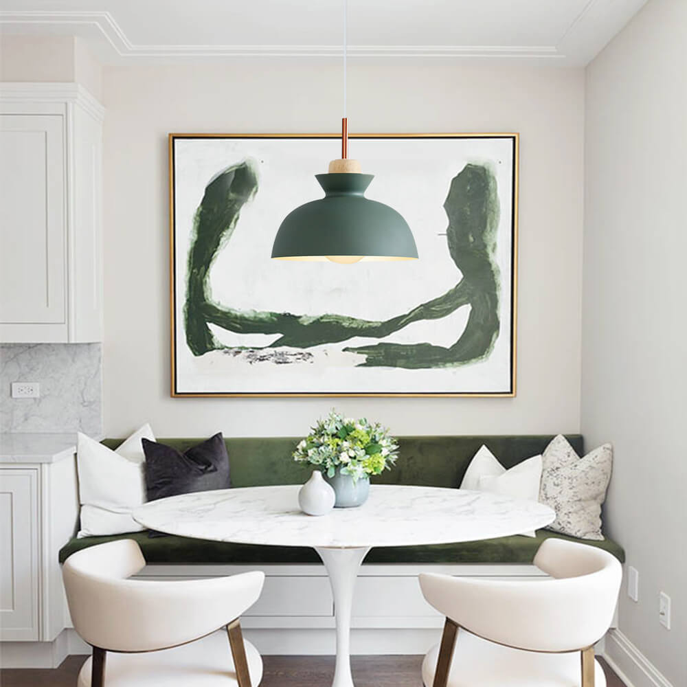 Viggo Metal & Wood Dome Pendant Light