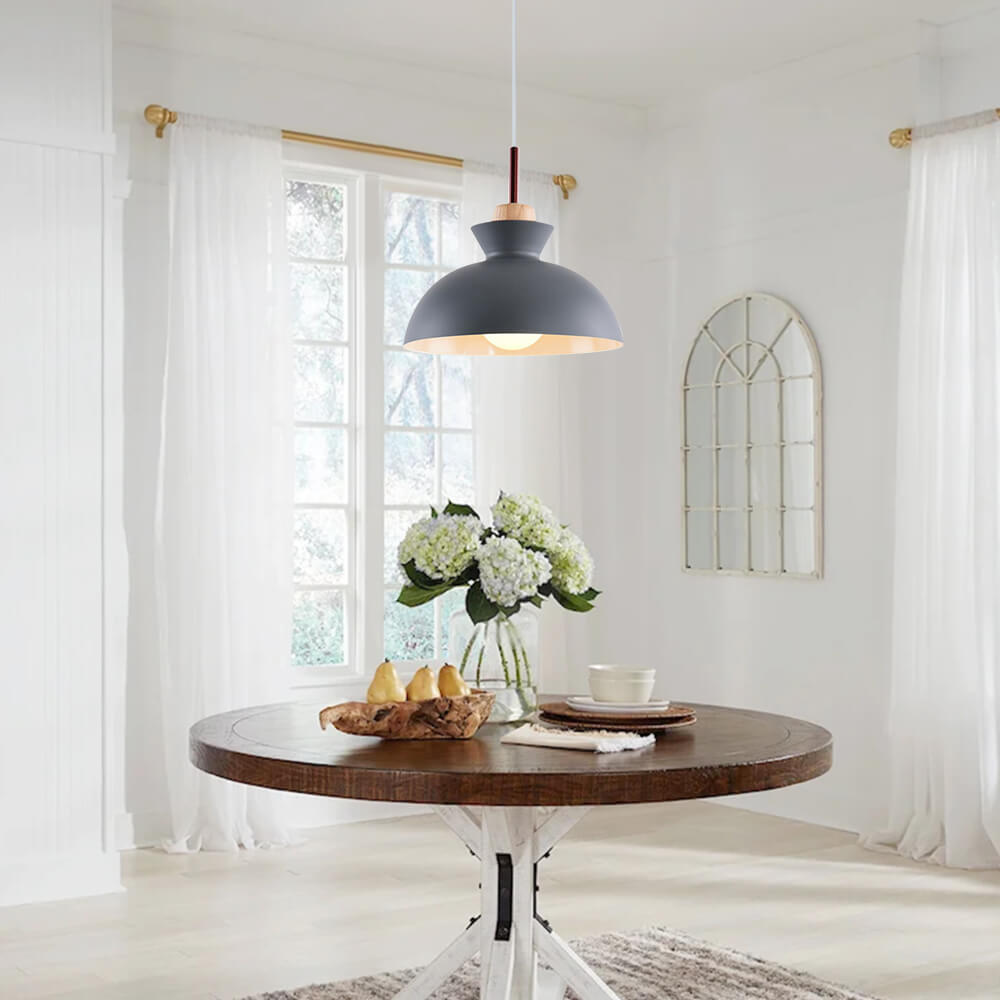 Viggo Metal & Wood Dome Pendant Light